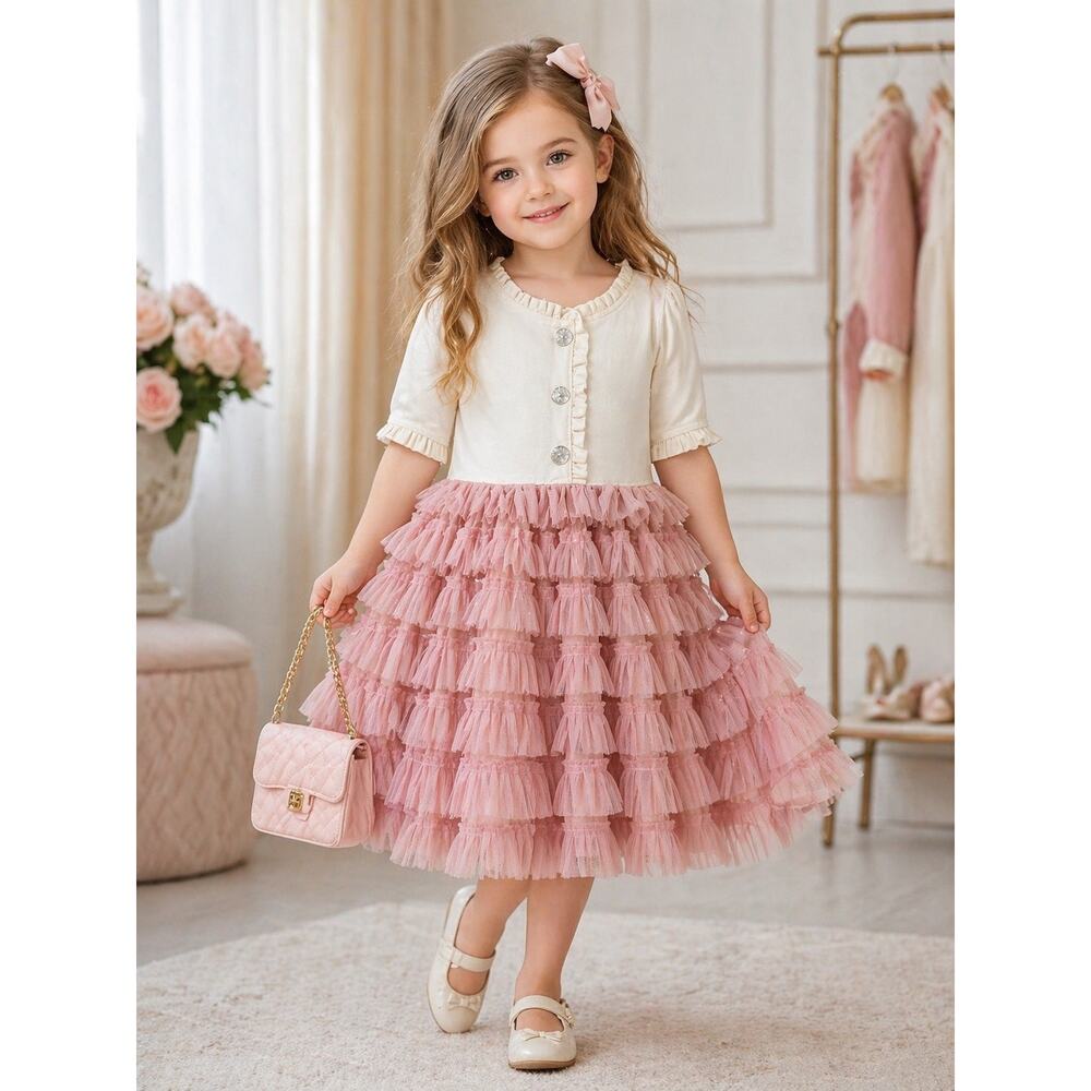 Nanette‎ Lepore Girls 5 Pink Tulle Ruffle Dress Coquette Princesscore Party Tutu
